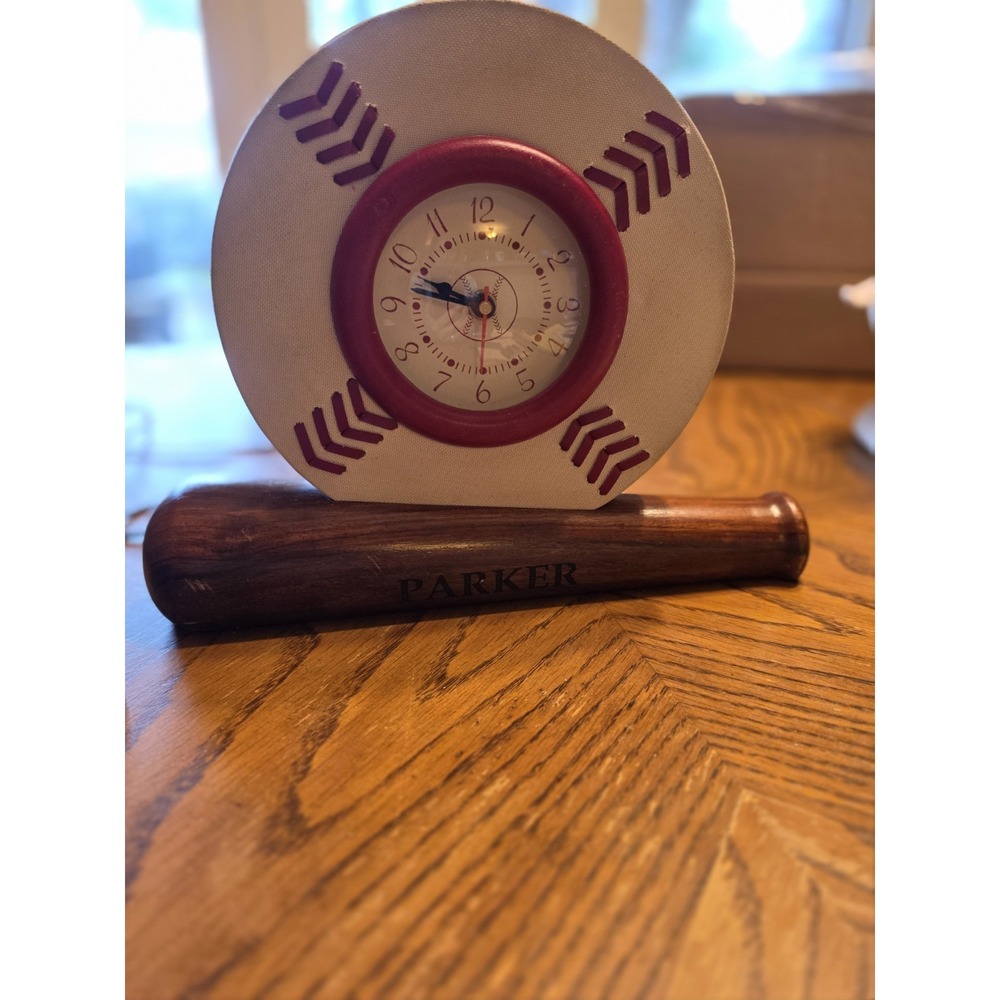 Personalized‎ Baseball Clock "PARKER" Baseball With Clock Sitting On a Bat